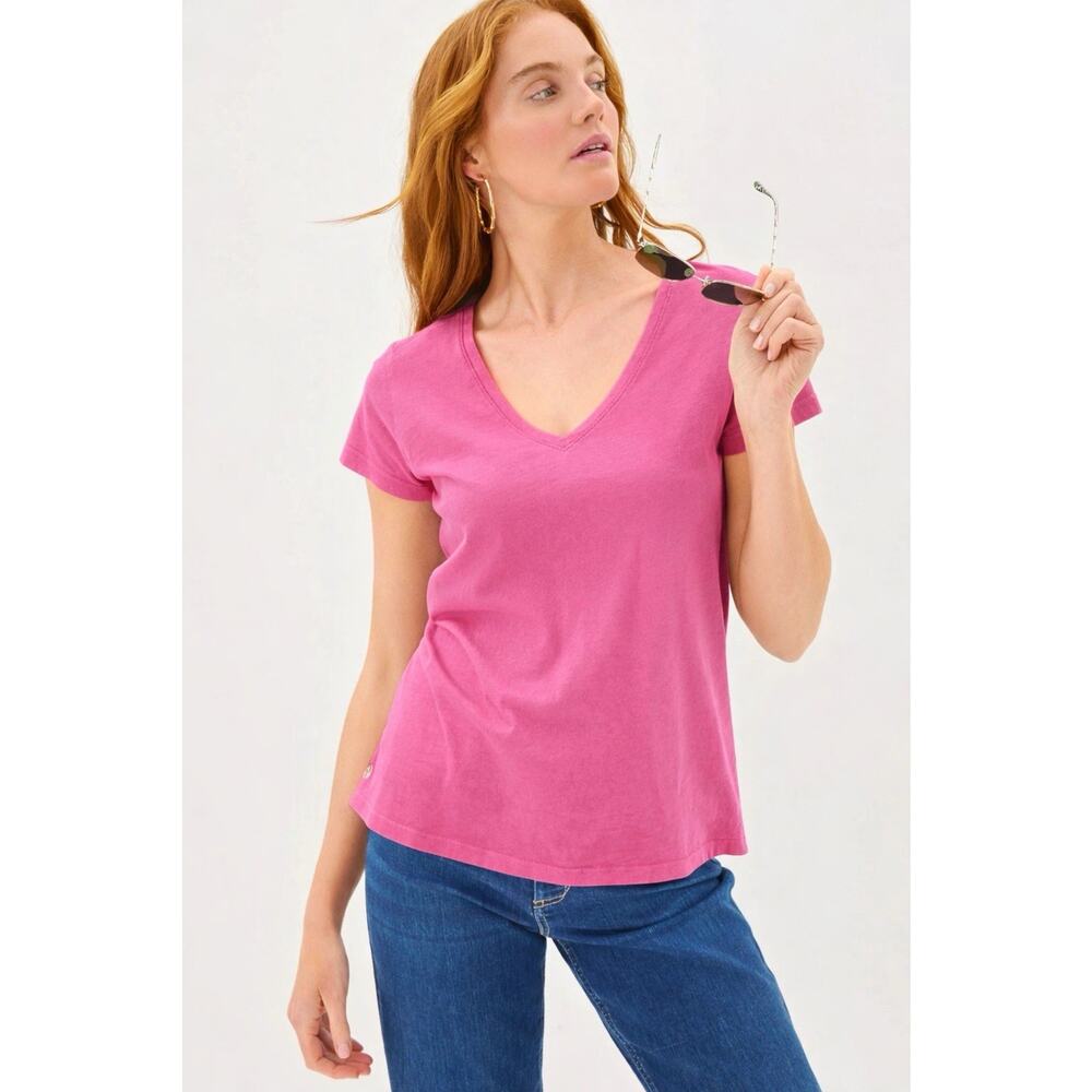 Lilly Pulitzer Meredith Tee Pink 100% Cotton V-Neck Short Sleeve Womens Small
